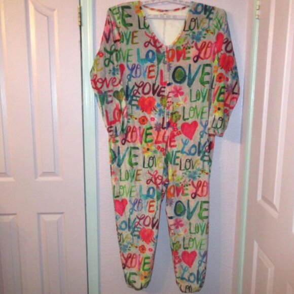 NATURAL LIFE Other - Natural Life Sherpa Fleece One Piece Pajamas Size L Rainbow Love Loungewear EUC